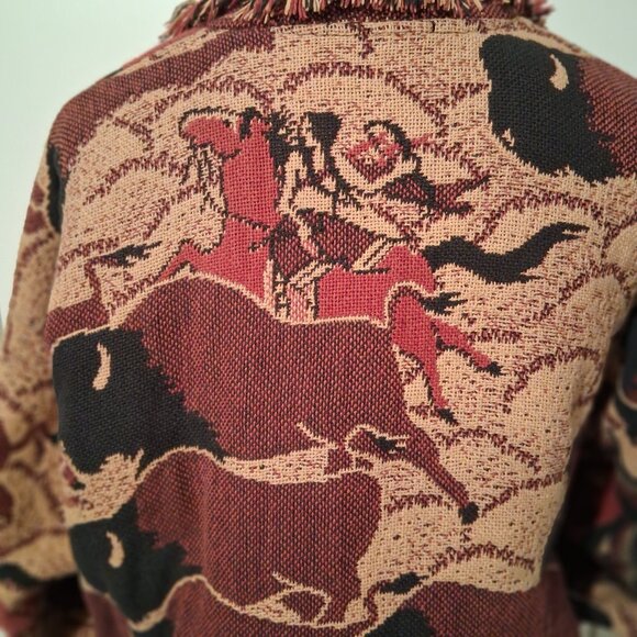 Vintage 90's Black Fringe Concho Jacket M/L - necklace and Rose Feather pin - Picture 9 of 10